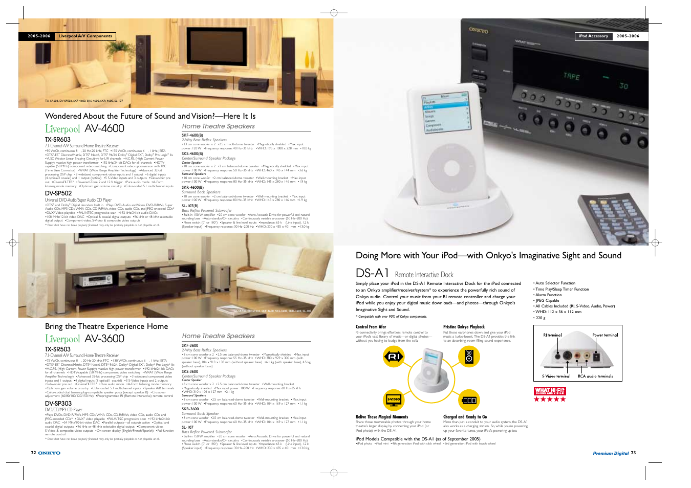Ds-a1, Av-4600, Av-3600 | Bring the theatre experience home, Remote interactive dock | Onkyo TX-SR503E User Manual | Page 12 / 14