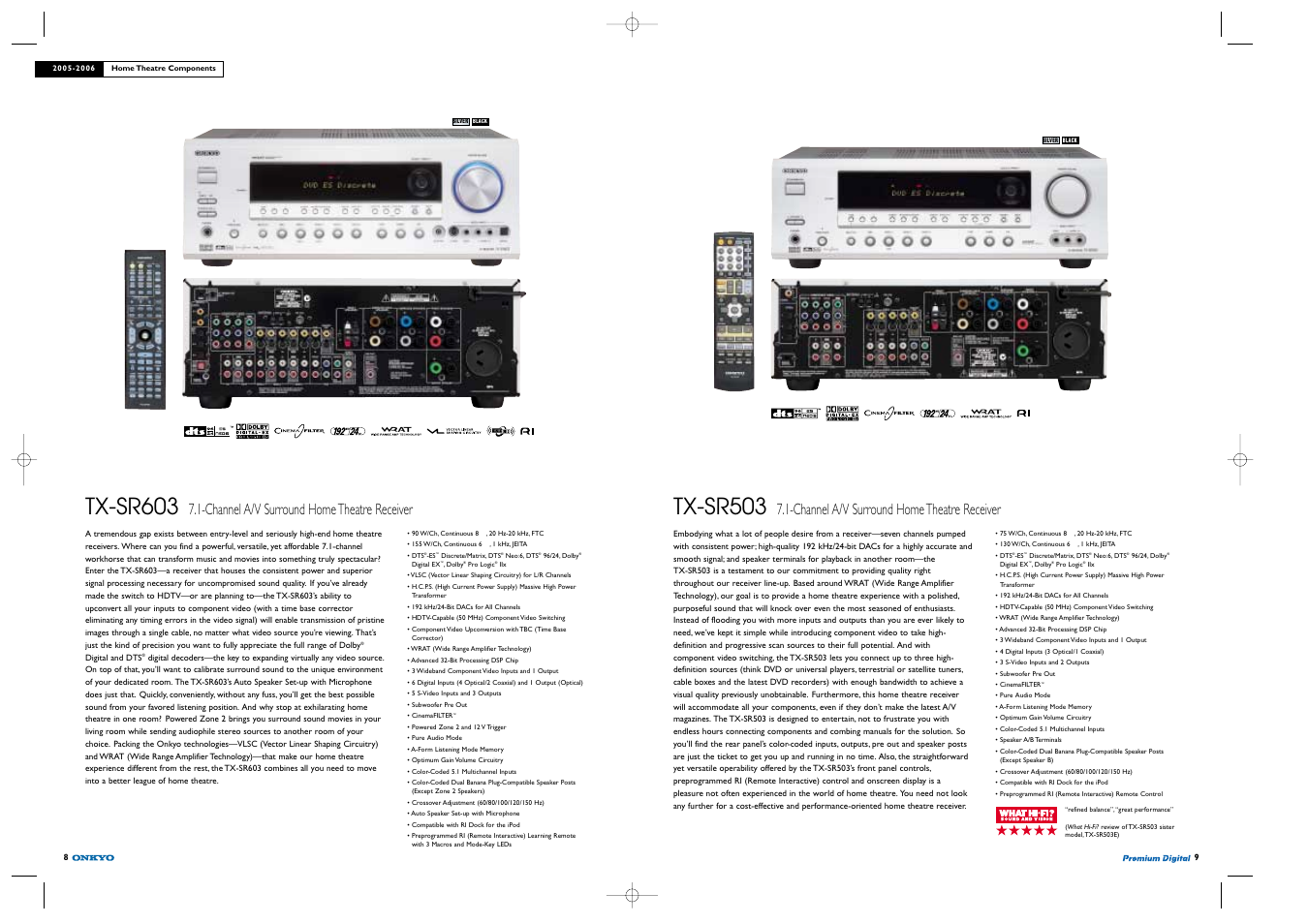 Tx-sr603, Tx-sr503, Channel a/v surround home theatre receiver | Onkyo TX-SR503E User Manual | Page 5 / 14