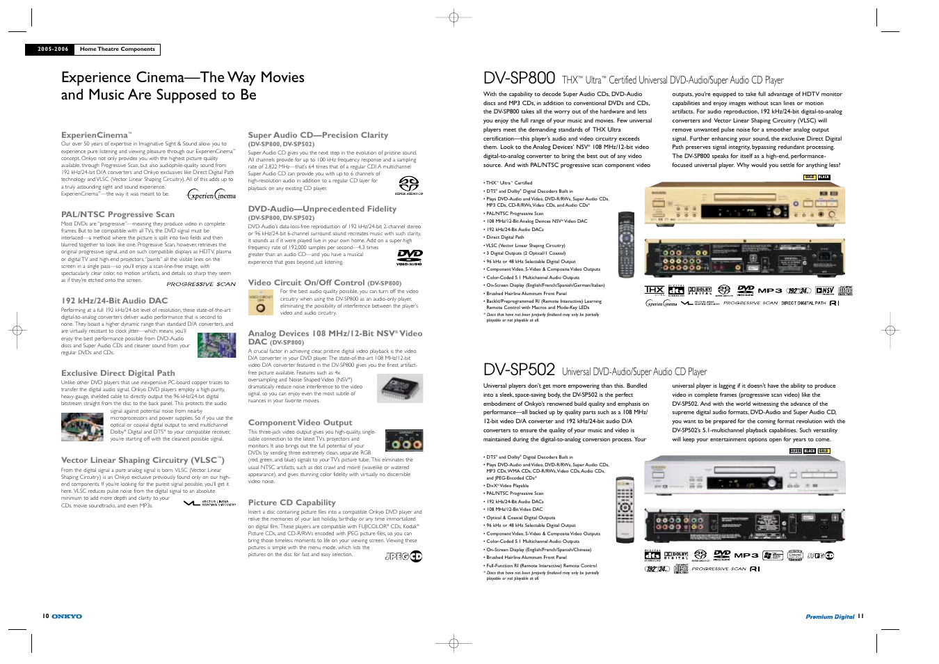 Dv-sp502, Dv-sp800, Universal dvd-audio/super audio cd player | Ultra | Onkyo TX-SR503E User Manual | Page 6 / 14