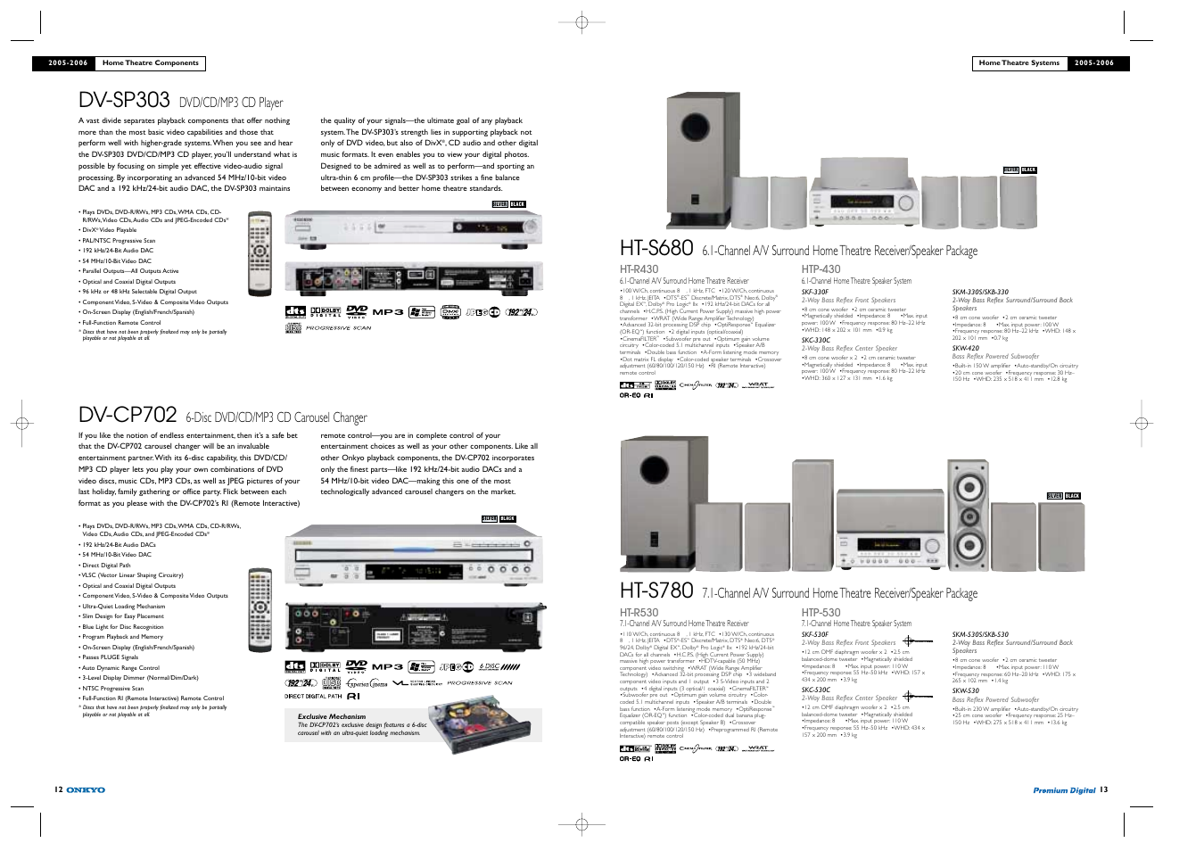 Ht-s680, Ht-s780, Dv-sp303 | Dv-cp702, Dvd/cd/mp3 cd player, Disc dvd/cd/mp3 cd carousel changer | Onkyo TX-SR503E User Manual | Page 7 / 14