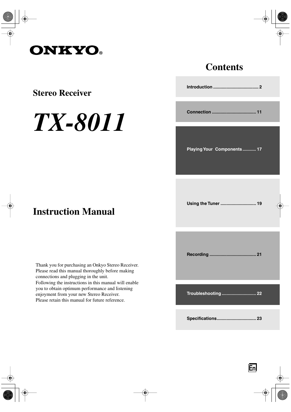 Onkyo TX-8011 User Manual | 24 pages