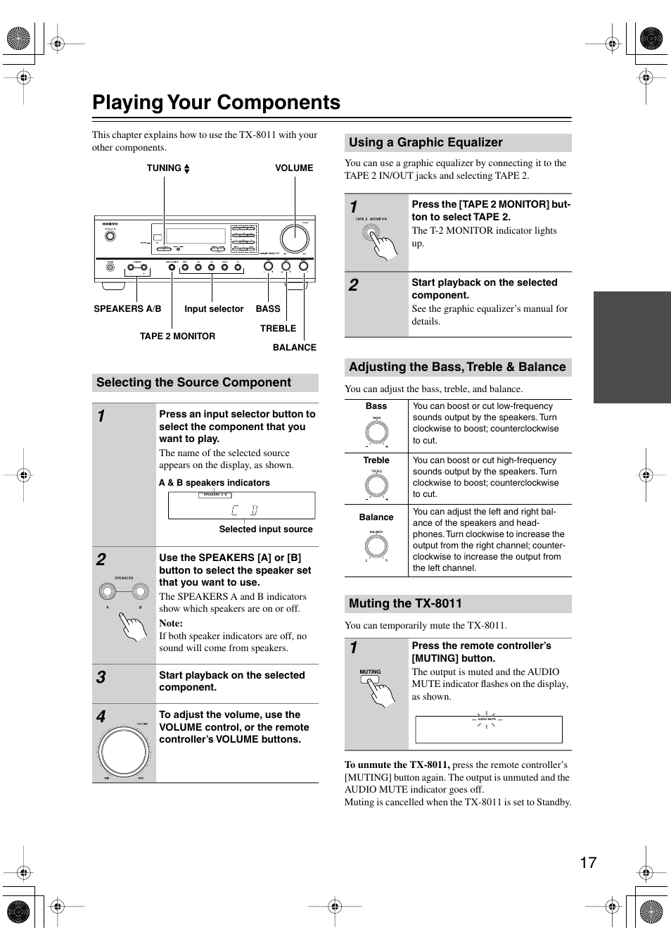 Playing your components | Onkyo TX-8011 User Manual | Page 17 / 24