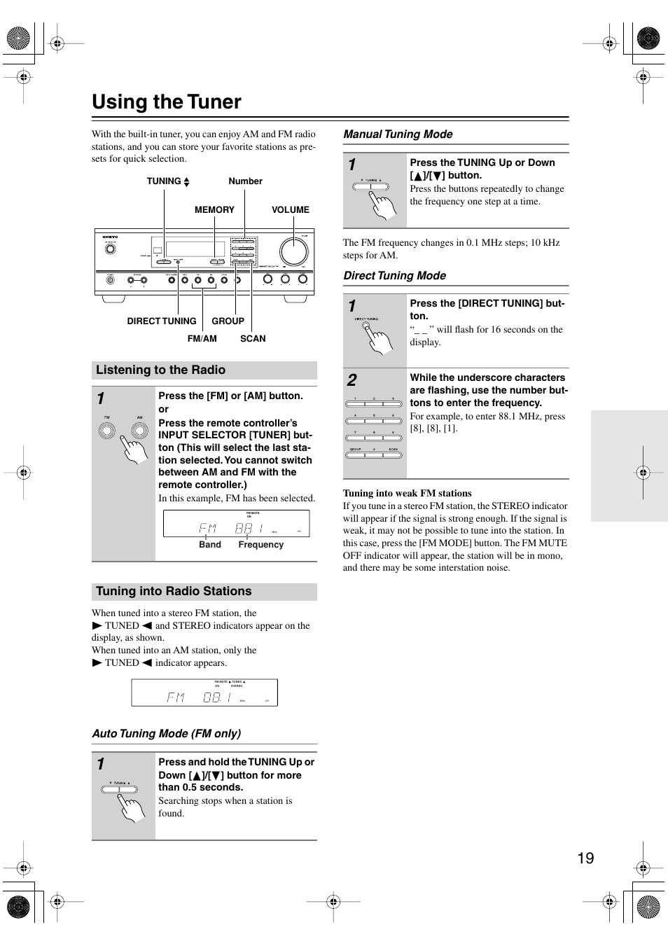 Using the tuner | Onkyo TX-8011 User Manual | Page 19 / 24