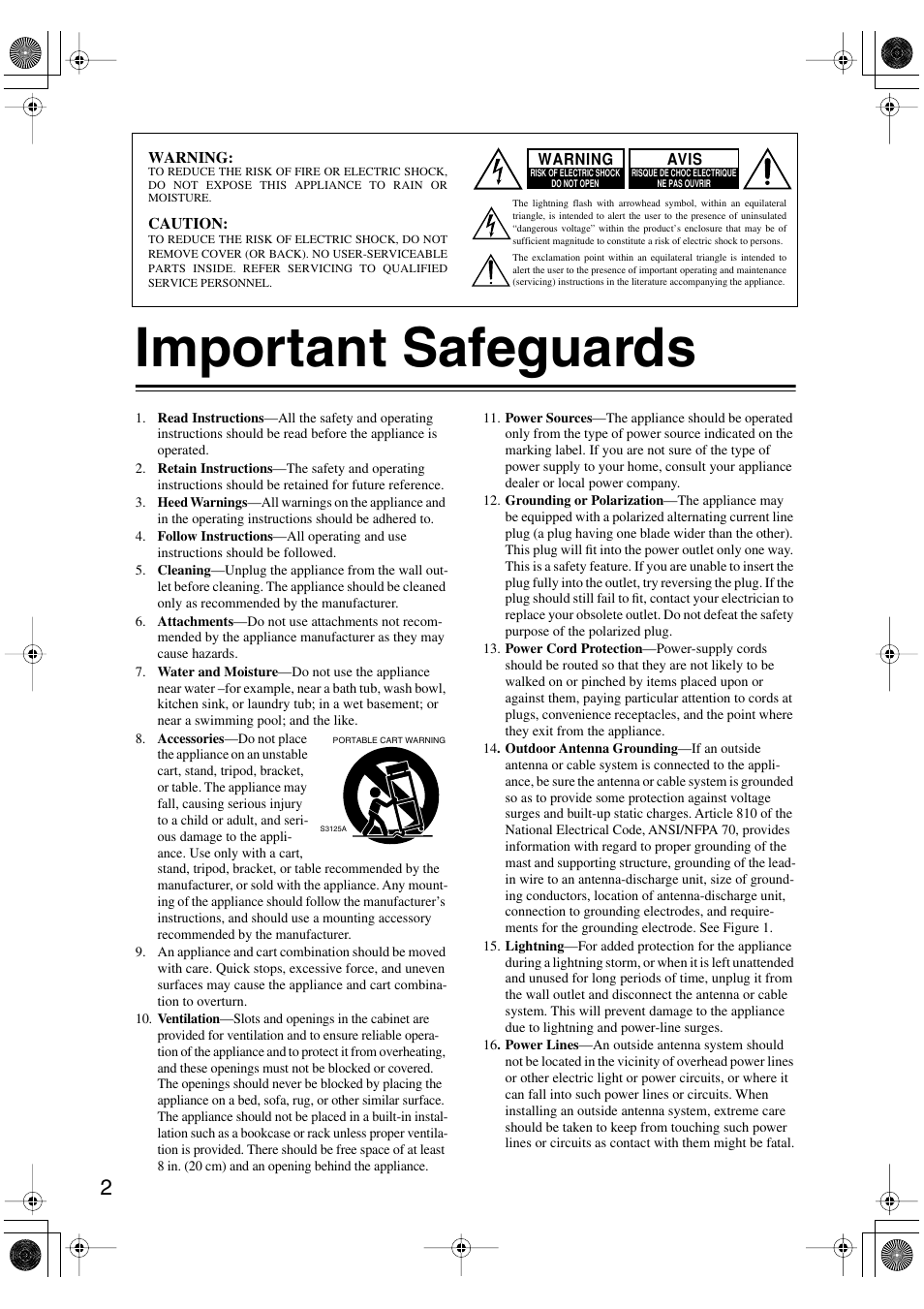 Important safeguards | Onkyo TX-8011 User Manual | Page 2 / 24