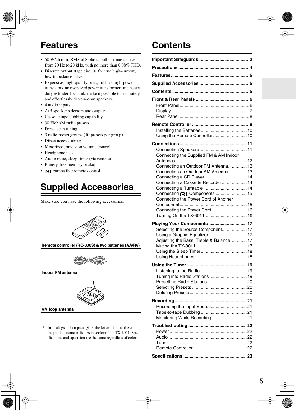 Onkyo TX-8011 User Manual | Page 5 / 24