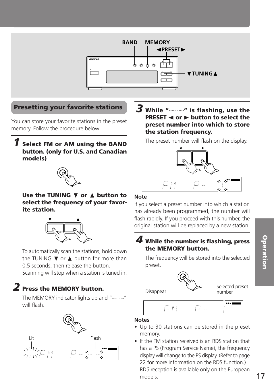 The preset number will flash on the display | Onkyo T-405TX User Manual | Page 17 / 32