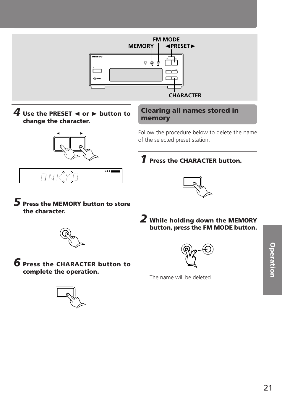 Press the character button | Onkyo T-405TX User Manual | Page 21 / 32