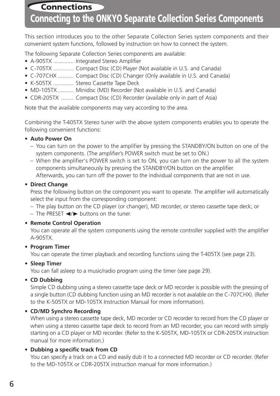 Connections | Onkyo T-405TX User Manual | Page 6 / 32