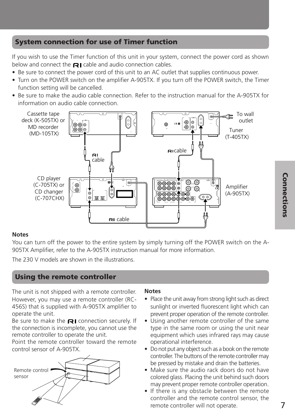 Using the remote controller, Remote control sensor | Onkyo T-405TX User Manual | Page 7 / 32