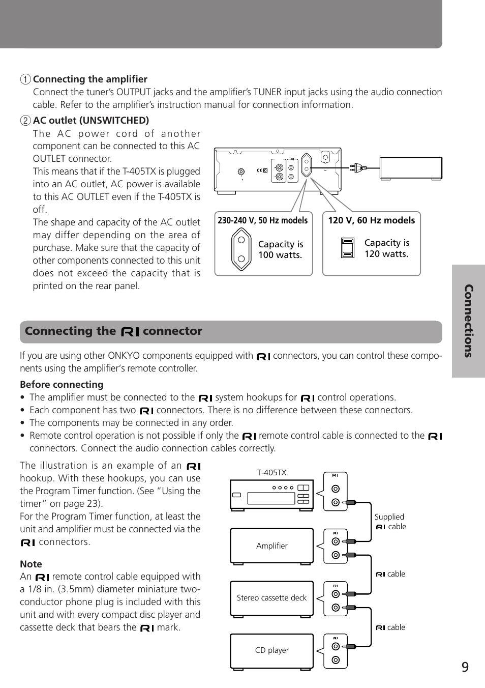Connecting the connector | Onkyo T-405TX User Manual | Page 9 / 32