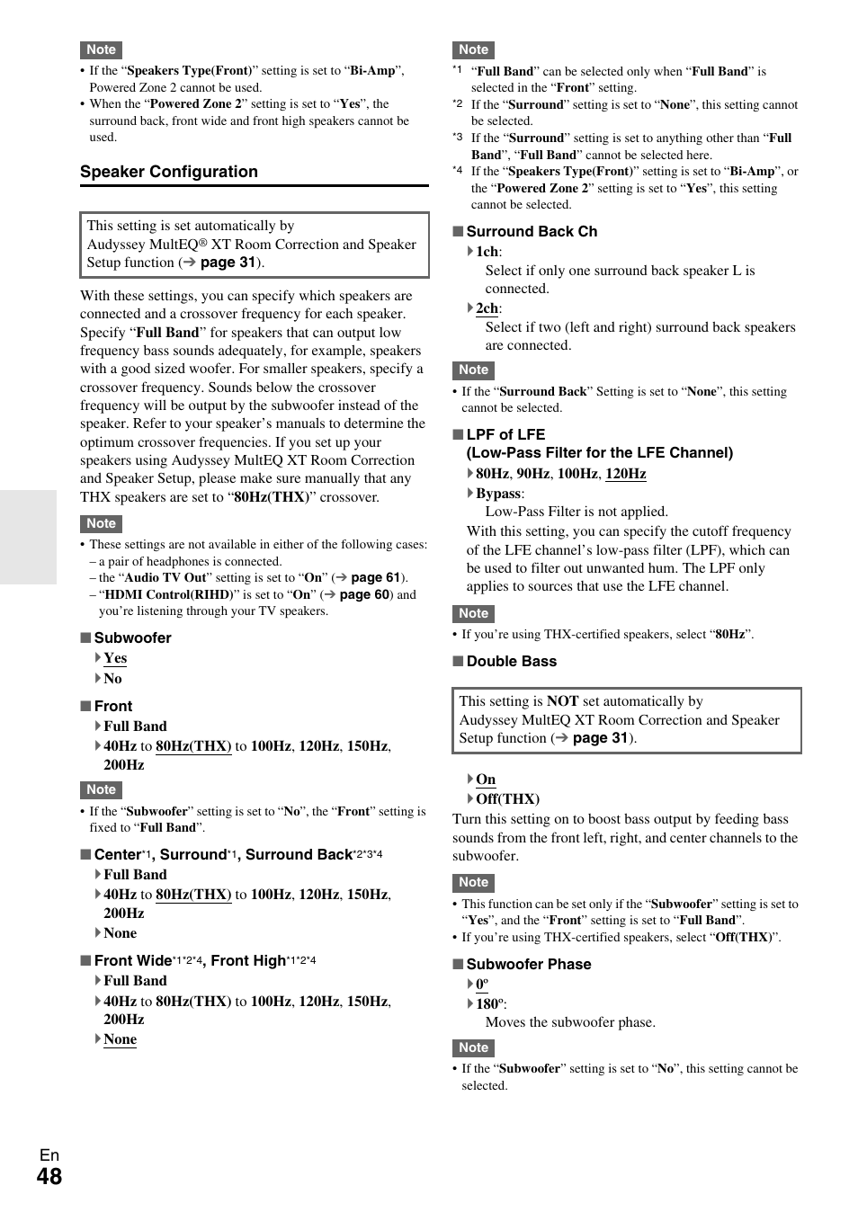 Speaker configuration” for, Speaker configuration, E “speaker configuration” for the | Ting | Onkyo 7.2 Channel Network A/V Receiver TX-NR809 User Manual | Page 48 / 100