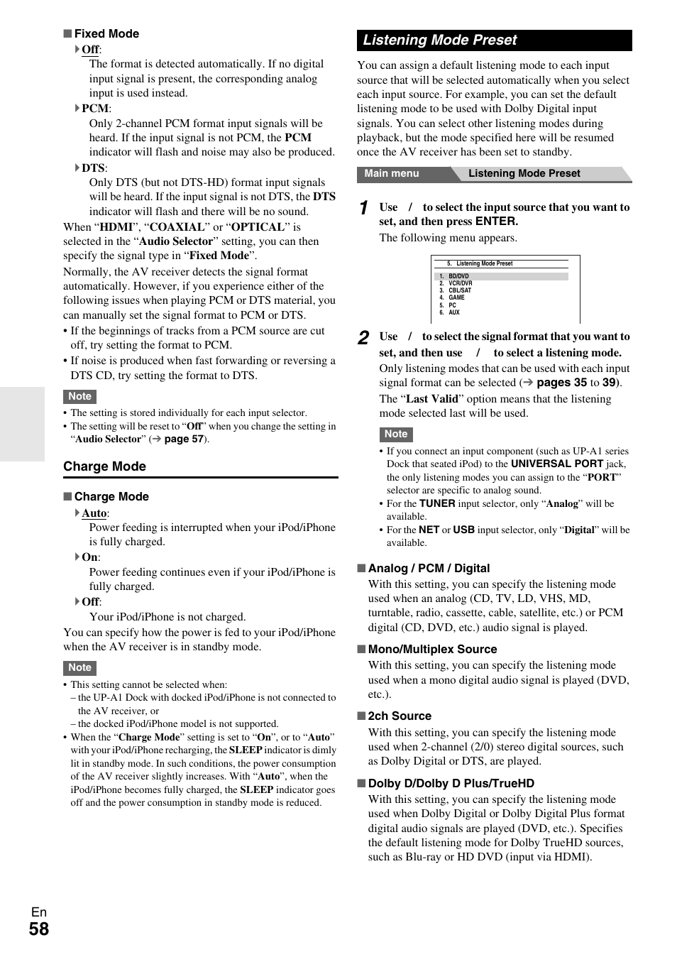 Listening mode preset | Onkyo 7.2 Channel Network A/V Receiver TX-NR809 User Manual | Page 58 / 100