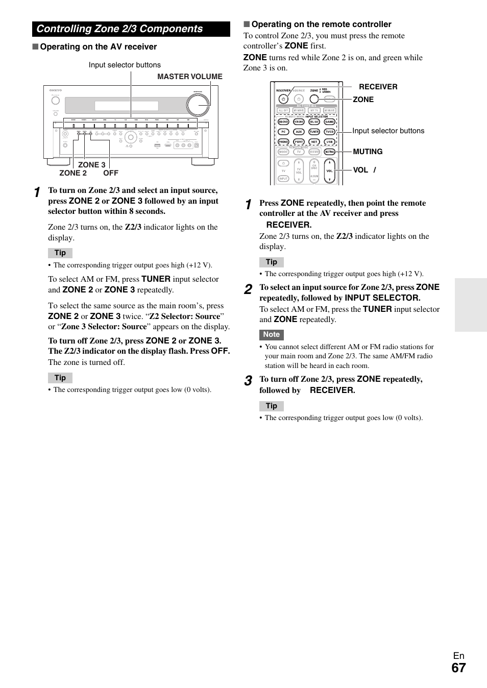 Controlling zone 2/3 components | Onkyo 7.2 Channel Network A/V Receiver TX-NR809 User Manual | Page 67 / 100