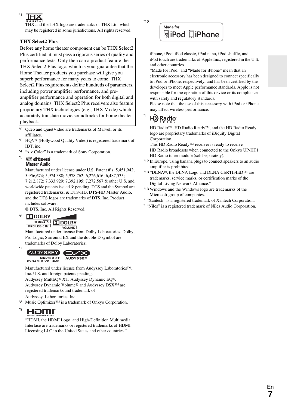 Onkyo 7.2 Channel Network A/V Receiver TX-NR809 User Manual | Page 7 / 100