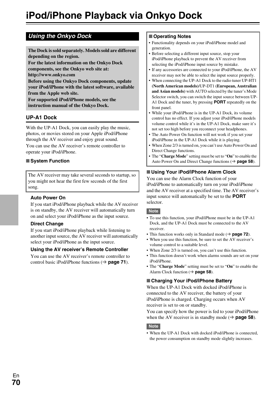 Controlling other components, Ipod/iphone playback via onkyo dock, Using the onkyo dock | Onkyo 7.2 Channel Network A/V Receiver TX-NR809 User Manual | Page 70 / 100