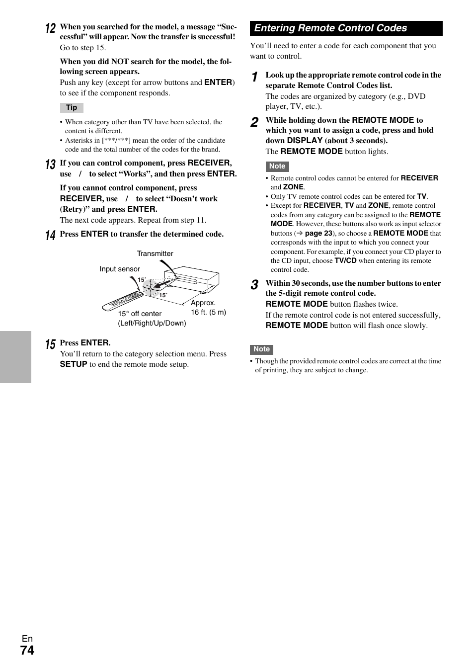 Entering remote control codes, E “entering remote control codes, See “entering remote control codes | Onkyo 7.2 Channel Network A/V Receiver TX-NR809 User Manual | Page 74 / 100