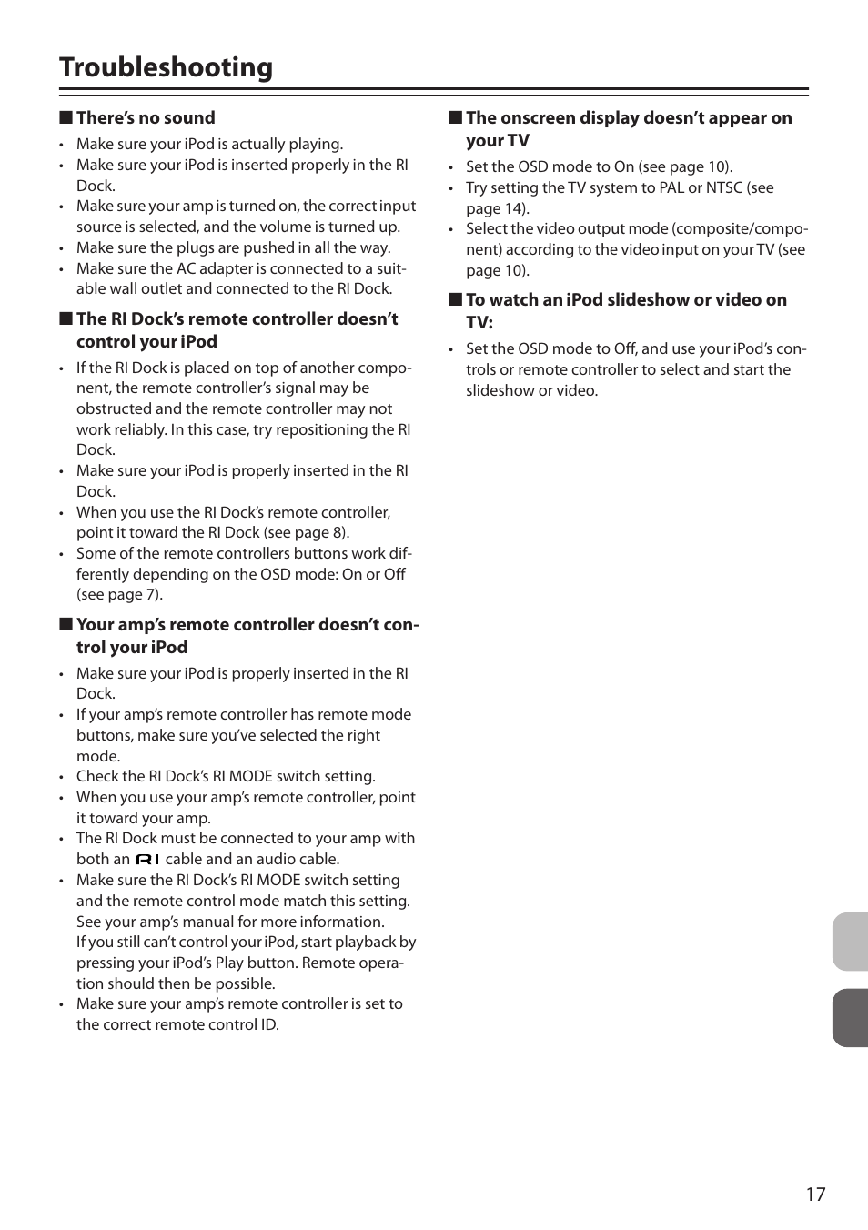 Troubleshooting | Onkyo 29344880A User Manual | Page 17 / 20