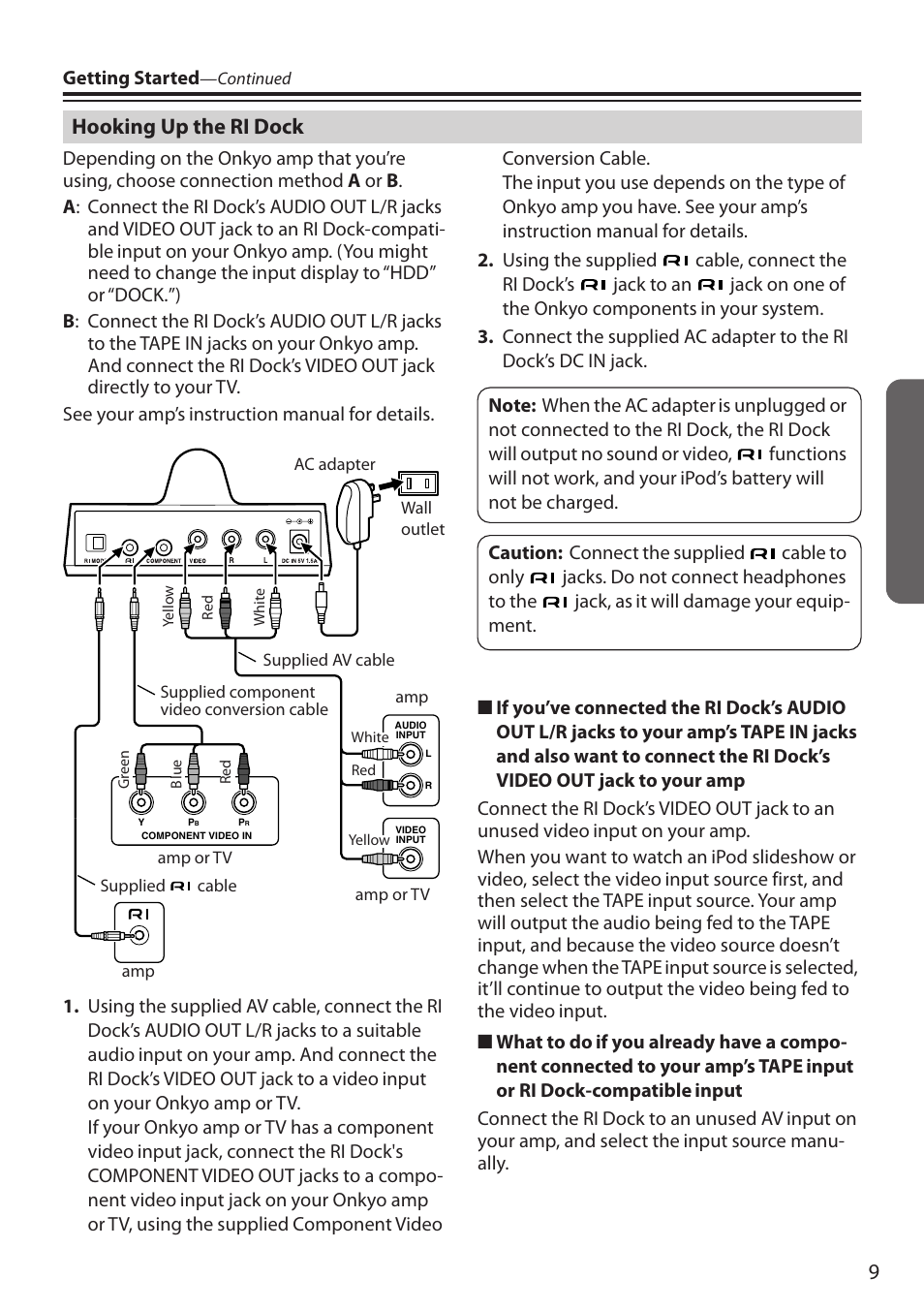 Hooking up the ri dock | Onkyo 29344880A User Manual | Page 9 / 20