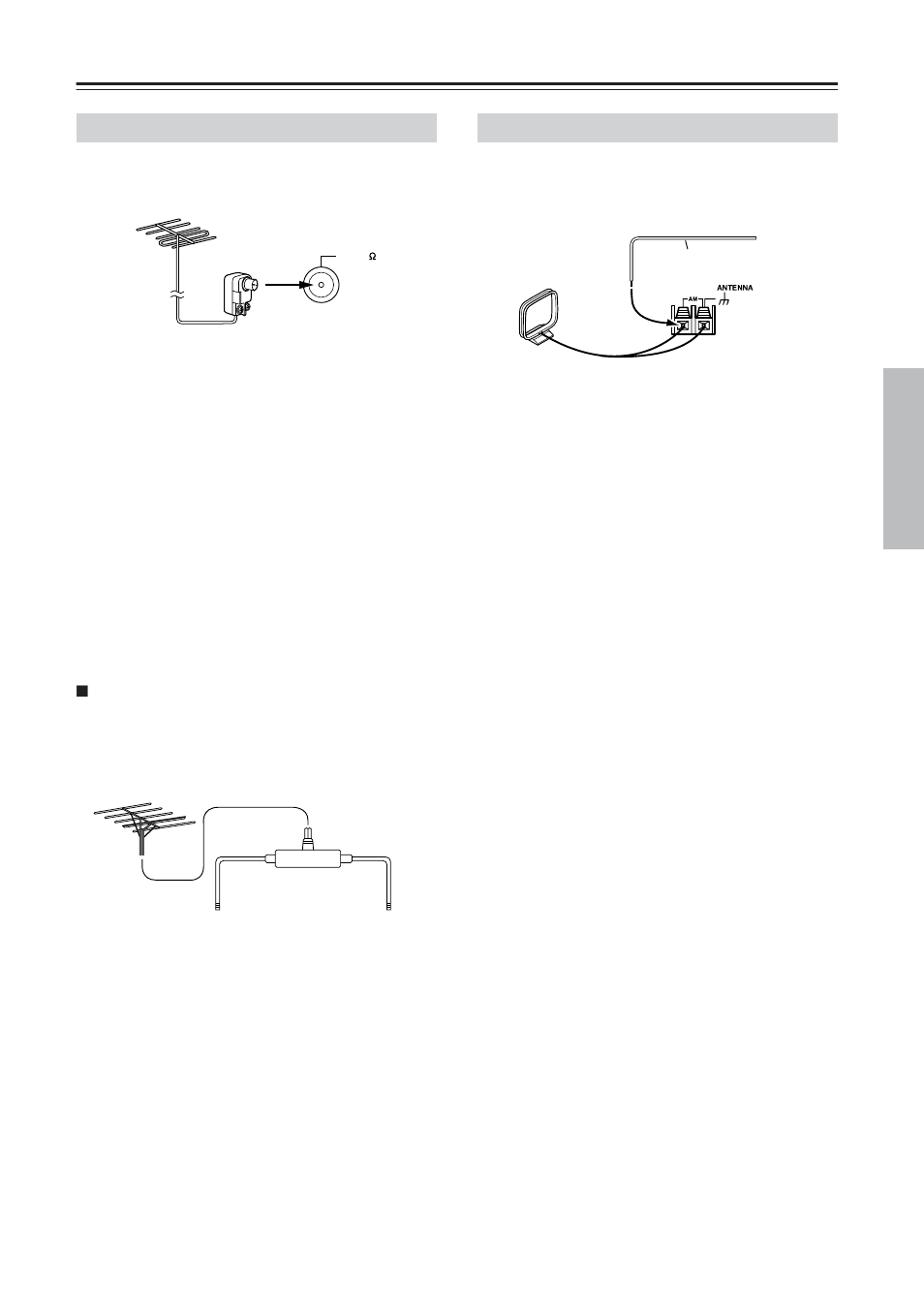 Connecting antenna —continued, Connecting an outdoor fm antenna, Connecting an outdoor am antenna | Onkyo TX-8555 User Manual | Page 17 / 48