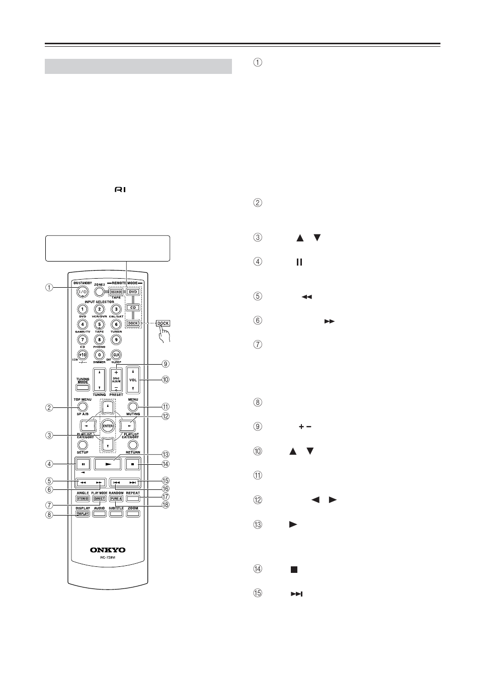 Controlling other components —continued, Controlling an ri dock | Onkyo TX-8555 User Manual | Page 42 / 48