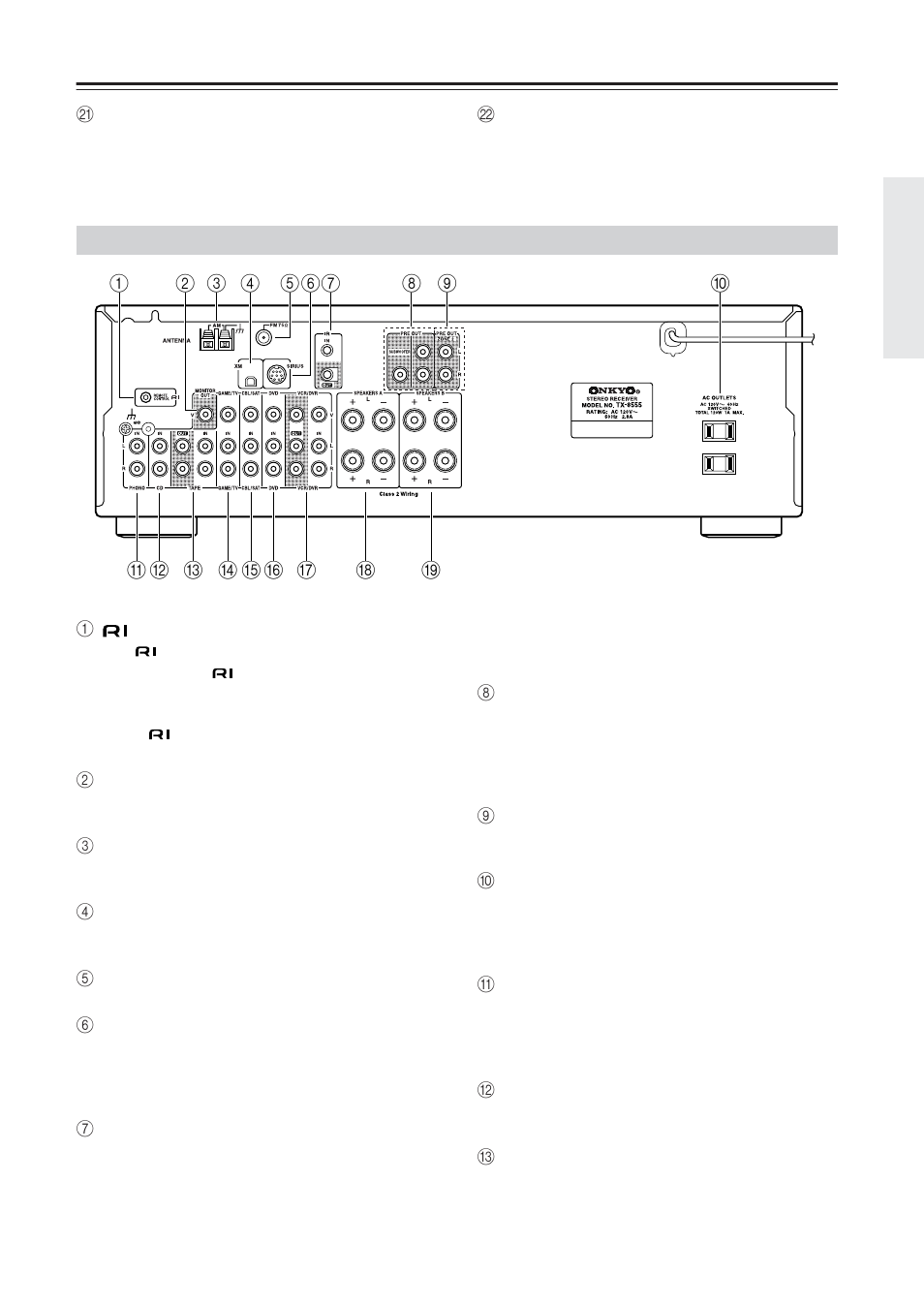 Getting to know the receiver —continued | Onkyo TX-8555 User Manual | Page 9 / 48