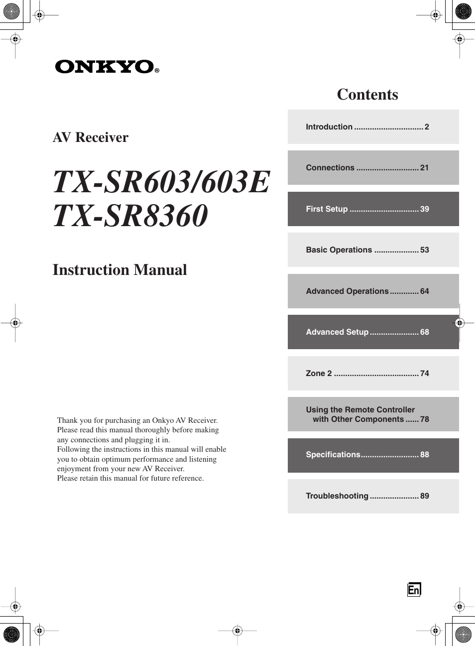 Onkyo TX-SR8360 User Manual | 92 pages