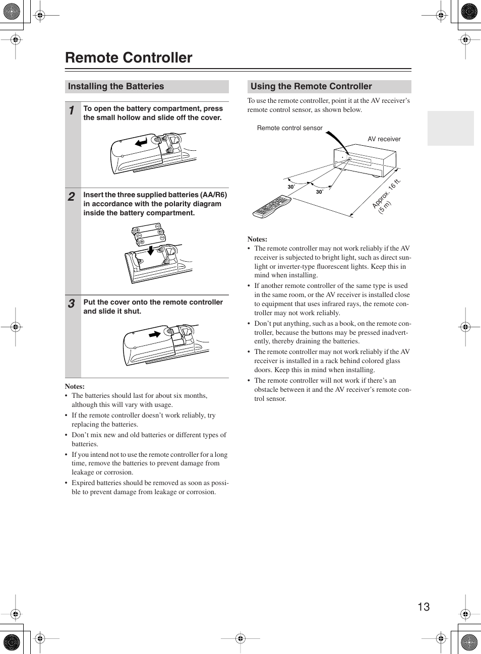 Remote controller | Onkyo TX-SR8360 User Manual | Page 13 / 92