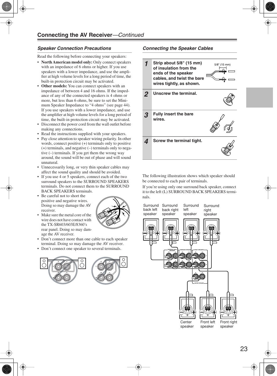 Connecting the av receiver —continued | Onkyo TX-SR8360 User Manual | Page 23 / 92