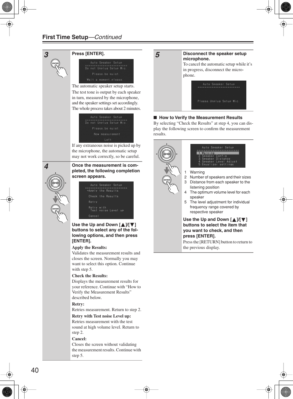First time setup —continued | Onkyo TX-SR8360 User Manual | Page 40 / 92