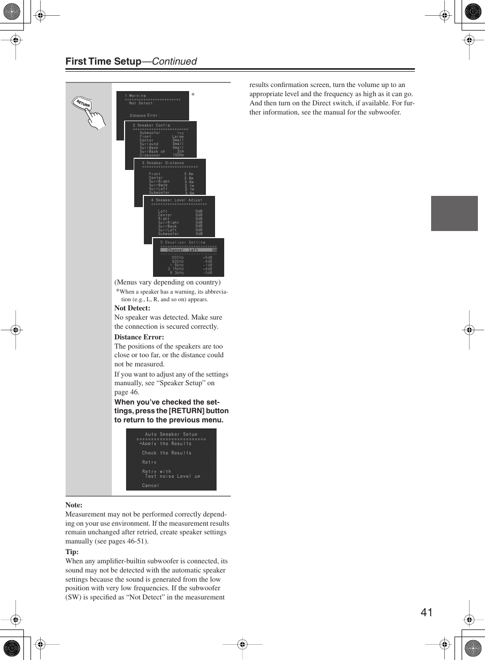 First time setup —continued | Onkyo TX-SR8360 User Manual | Page 41 / 92