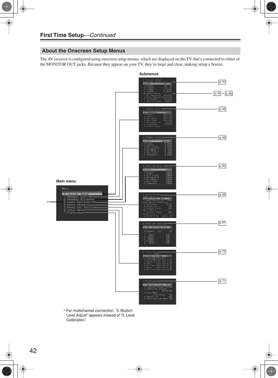 First time setup —continued, About the onscreen setup menus | Onkyo TX-SR8360 User Manual | Page 42 / 92