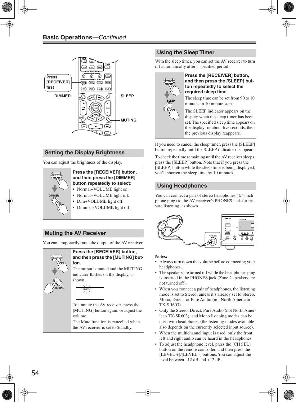 Basic operations —continued | Onkyo TX-SR8360 User Manual | Page 54 / 92