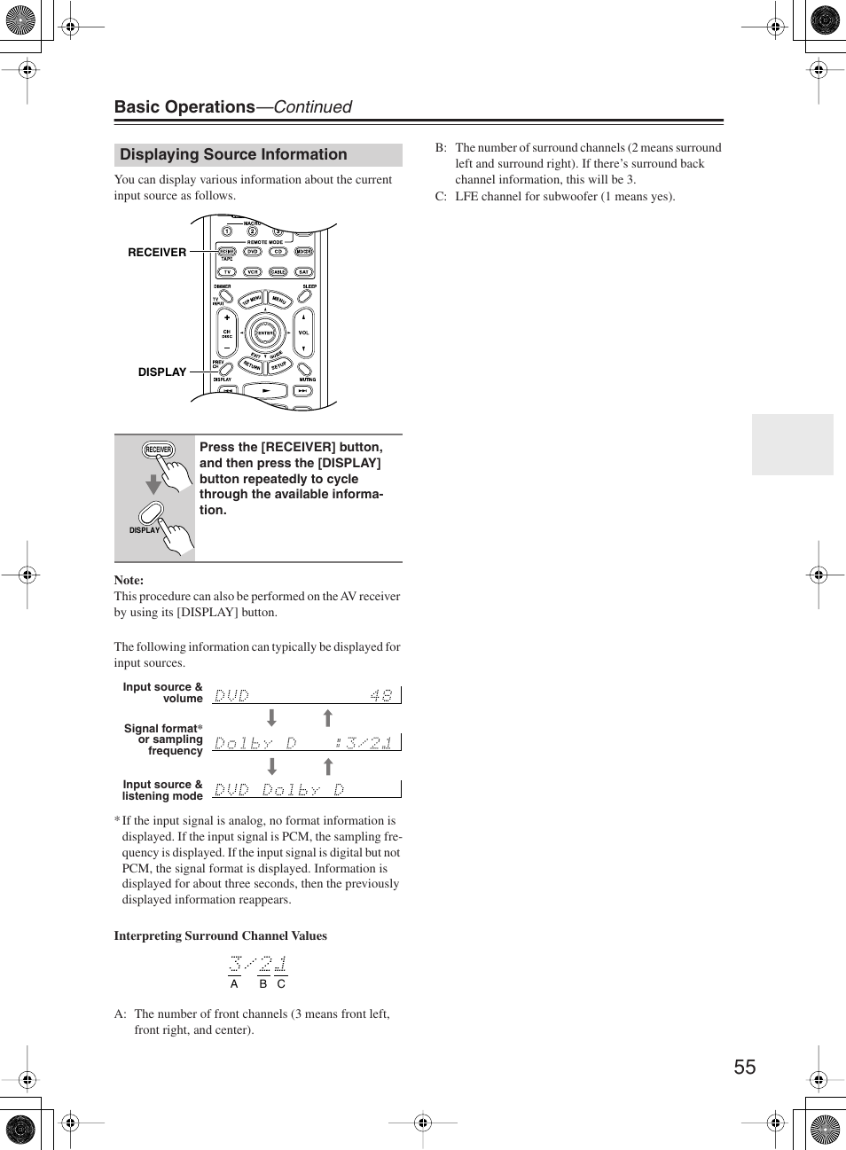 Basic operations —continued | Onkyo TX-SR8360 User Manual | Page 55 / 92