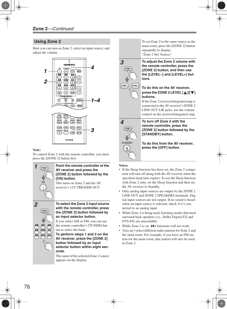 Zone 2 —continued | Onkyo TX-SR8360 User Manual | Page 76 / 92