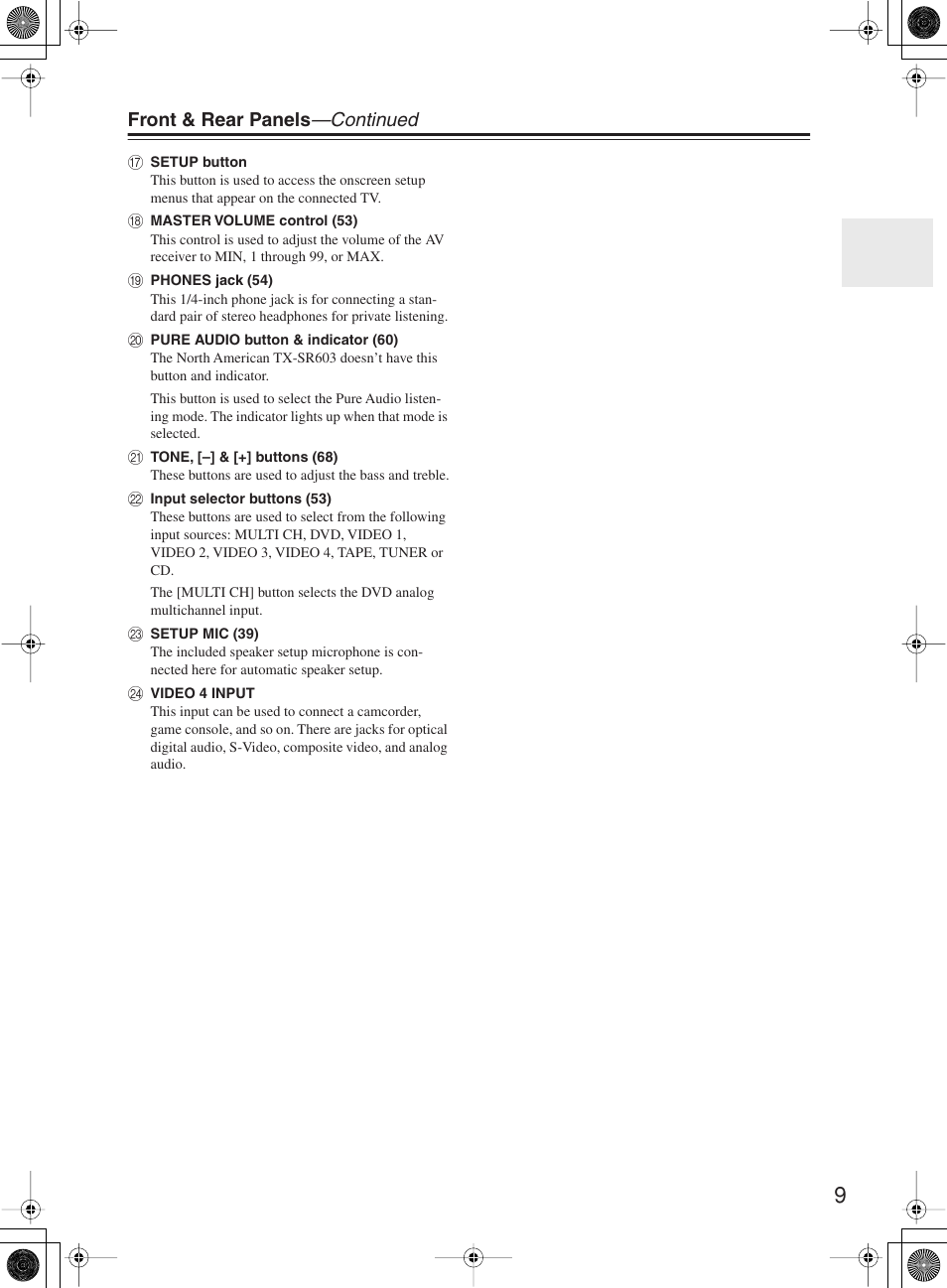 Front & rear panels —continued | Onkyo TX-SR8360 User Manual | Page 9 / 92