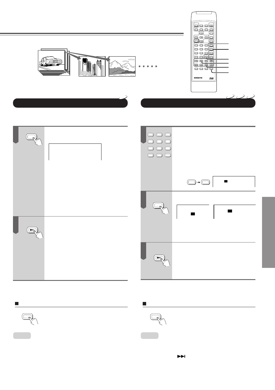 Playing in random order, Playing titles in random order, Playing chapters or tracks in random order | Ad v anced pla ybac k to resume normal playback, Press random twice during stop, Press play, Press random during stop | Onkyo DV-S717 User Manual | Page 25 / 52