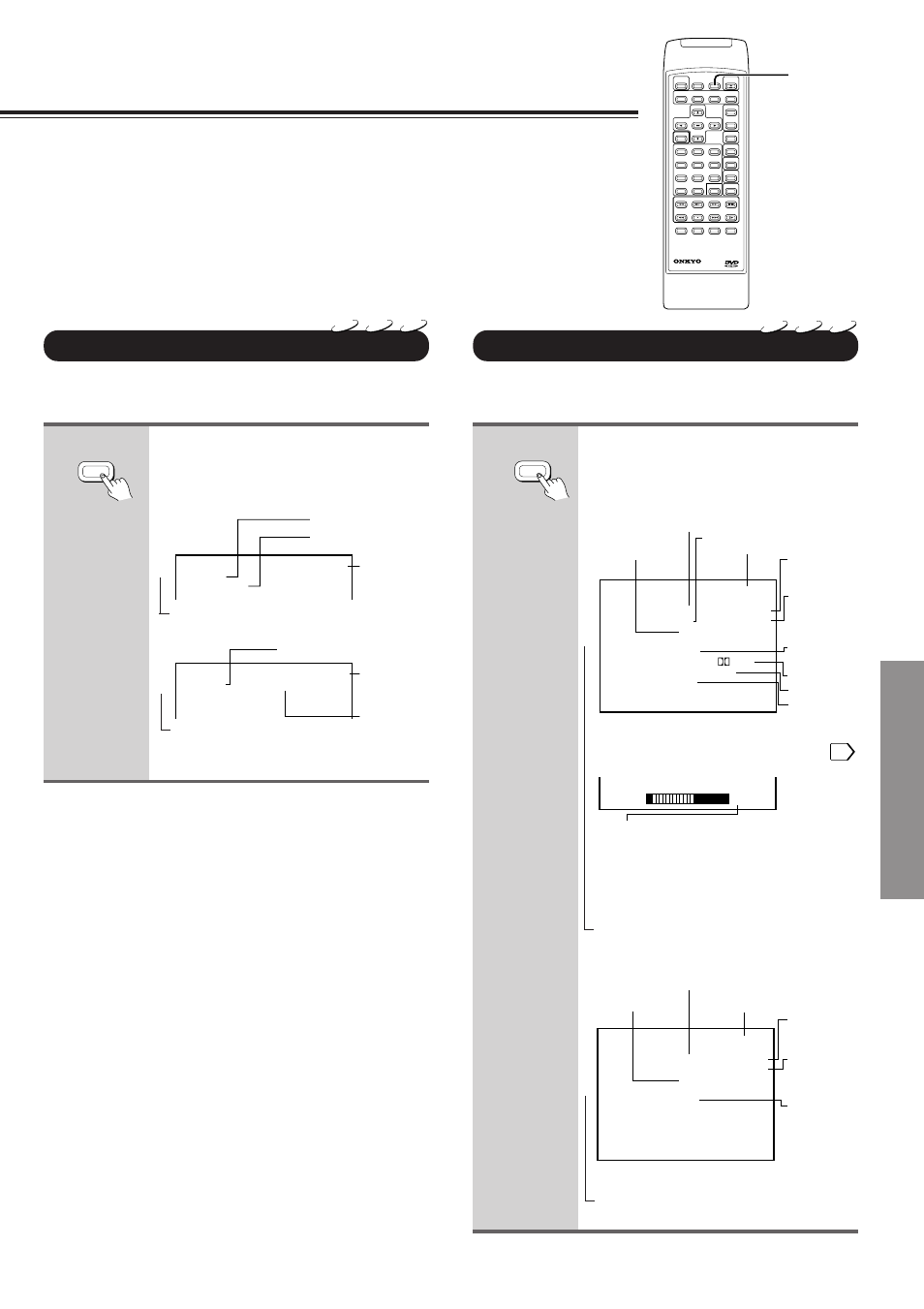 Using the on- screen, Using the on-screen display, Checking the operational status | Checking the remaining time and setting status, Ad v anced pla ybac k, Press display during stop, Press display during playback | Onkyo DV-S717 User Manual | Page 31 / 52