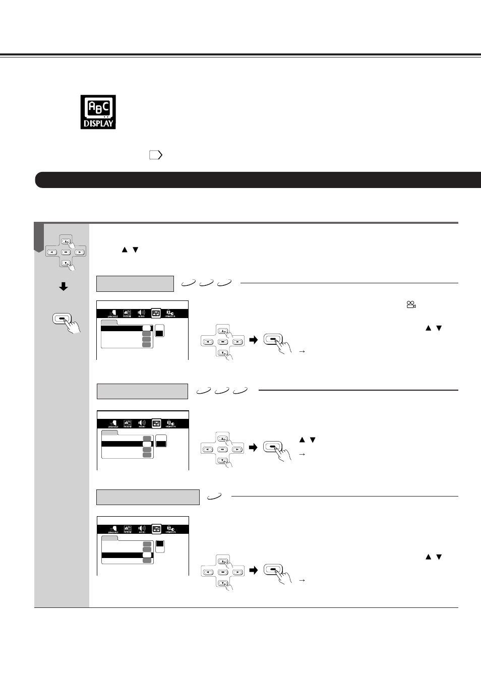 Customizing the function settings, Continued), Display setting | Press / to select the item, then press enter, Select "on" or "off" by pressing, And then press enter, Select the background color by pressing | Onkyo DV-S717 User Manual | Page 40 / 52