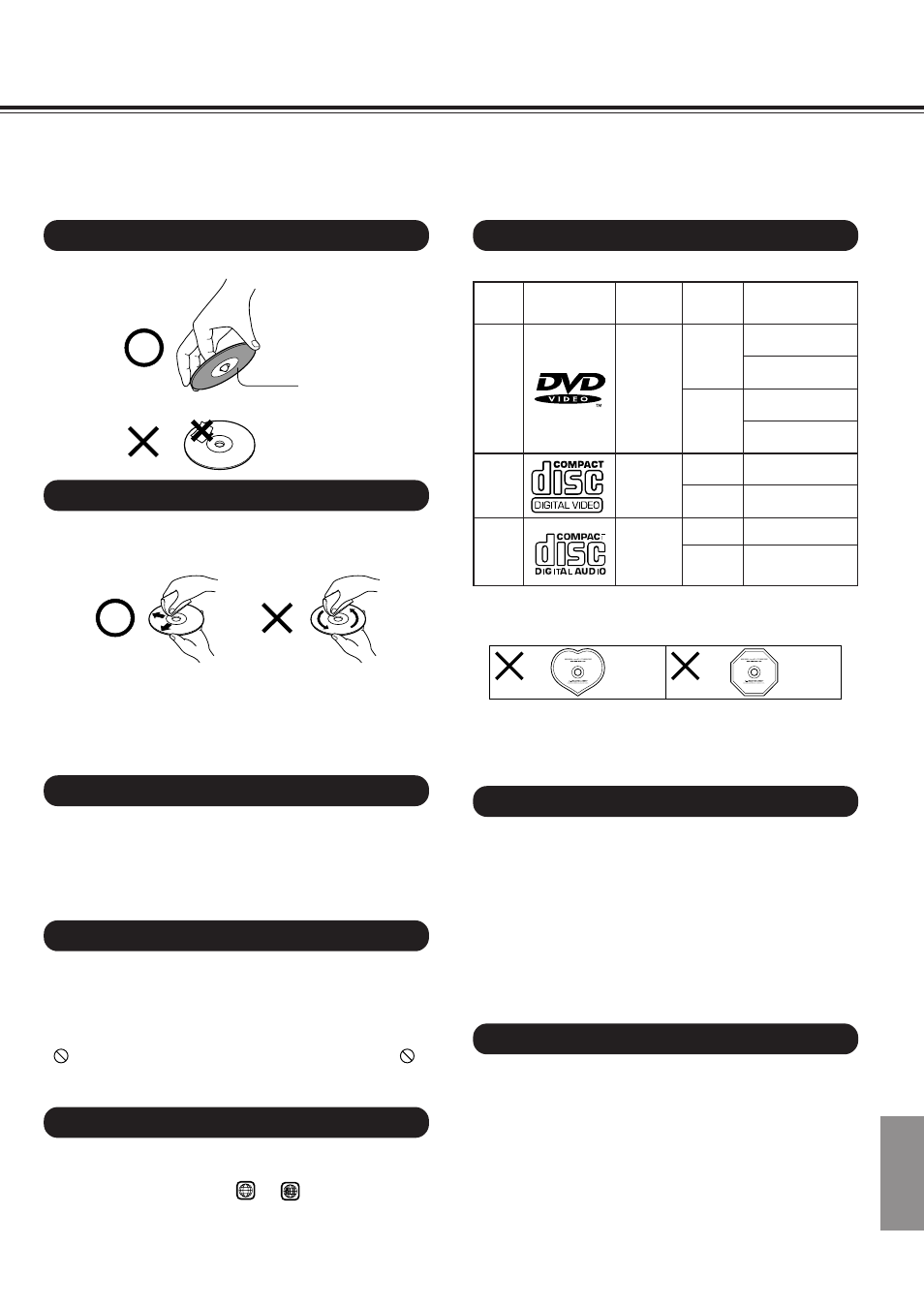 Notes on discs, On handling discs, Playable discs | On cleaning discs, On storing discs, About this instruction manual, On video cds | Onkyo DV-S717 User Manual | Page 47 / 52