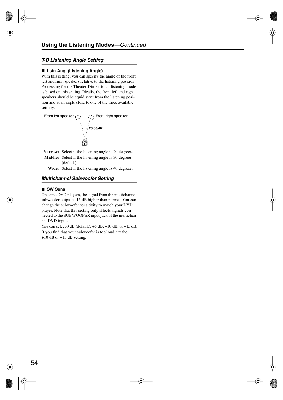 Using the listening modes —continued | Onkyo SKF-550F User Manual | Page 54 / 72