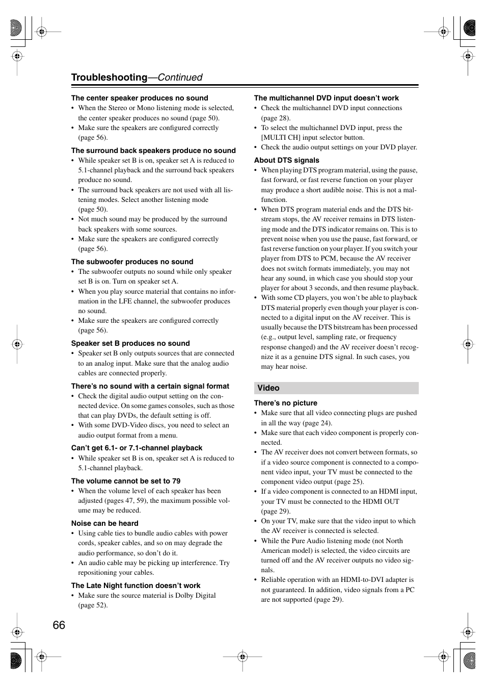 Troubleshooting —continued | Onkyo SKF-550F User Manual | Page 66 / 72