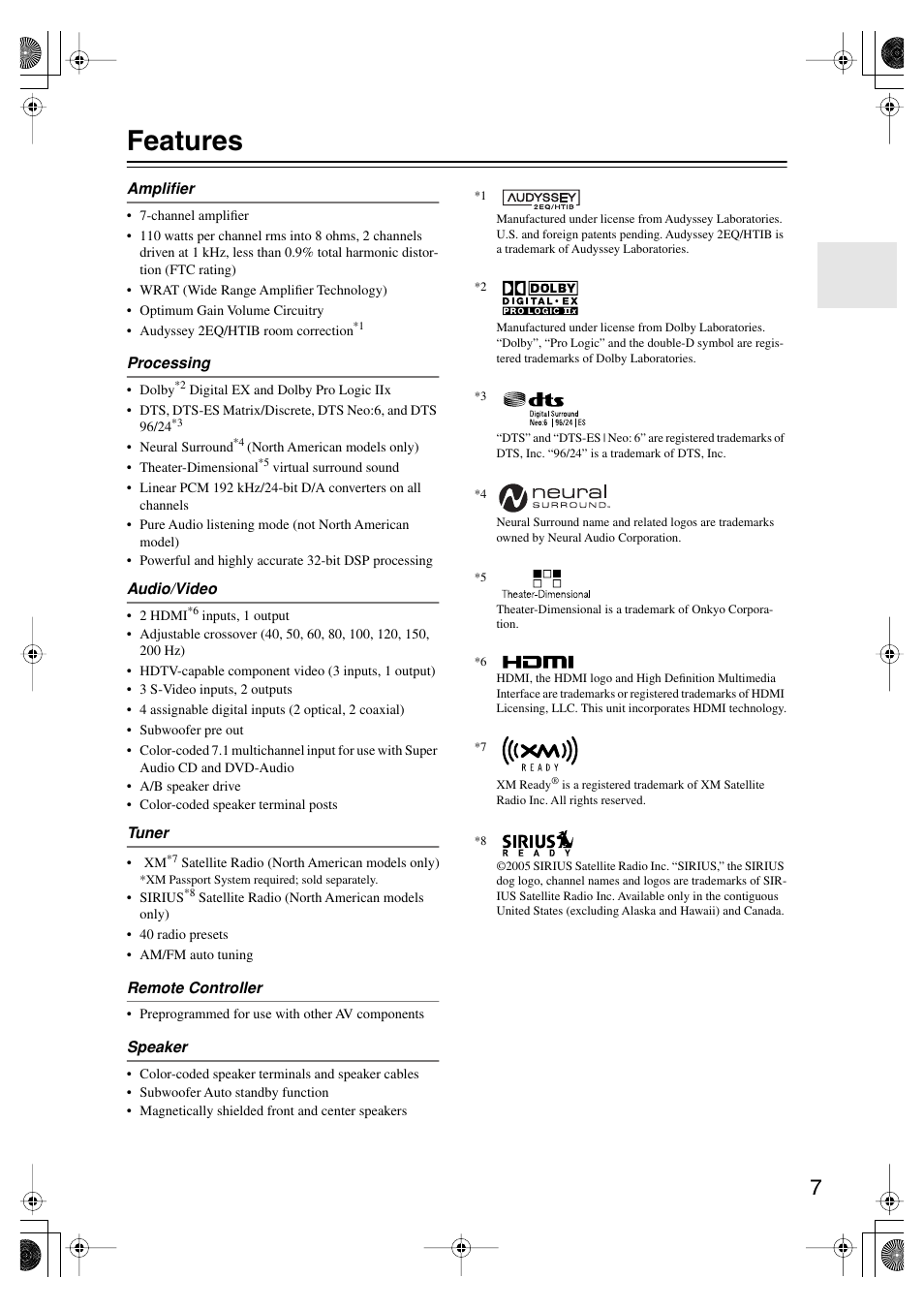 Features | Onkyo SKF-550F User Manual | Page 7 / 72