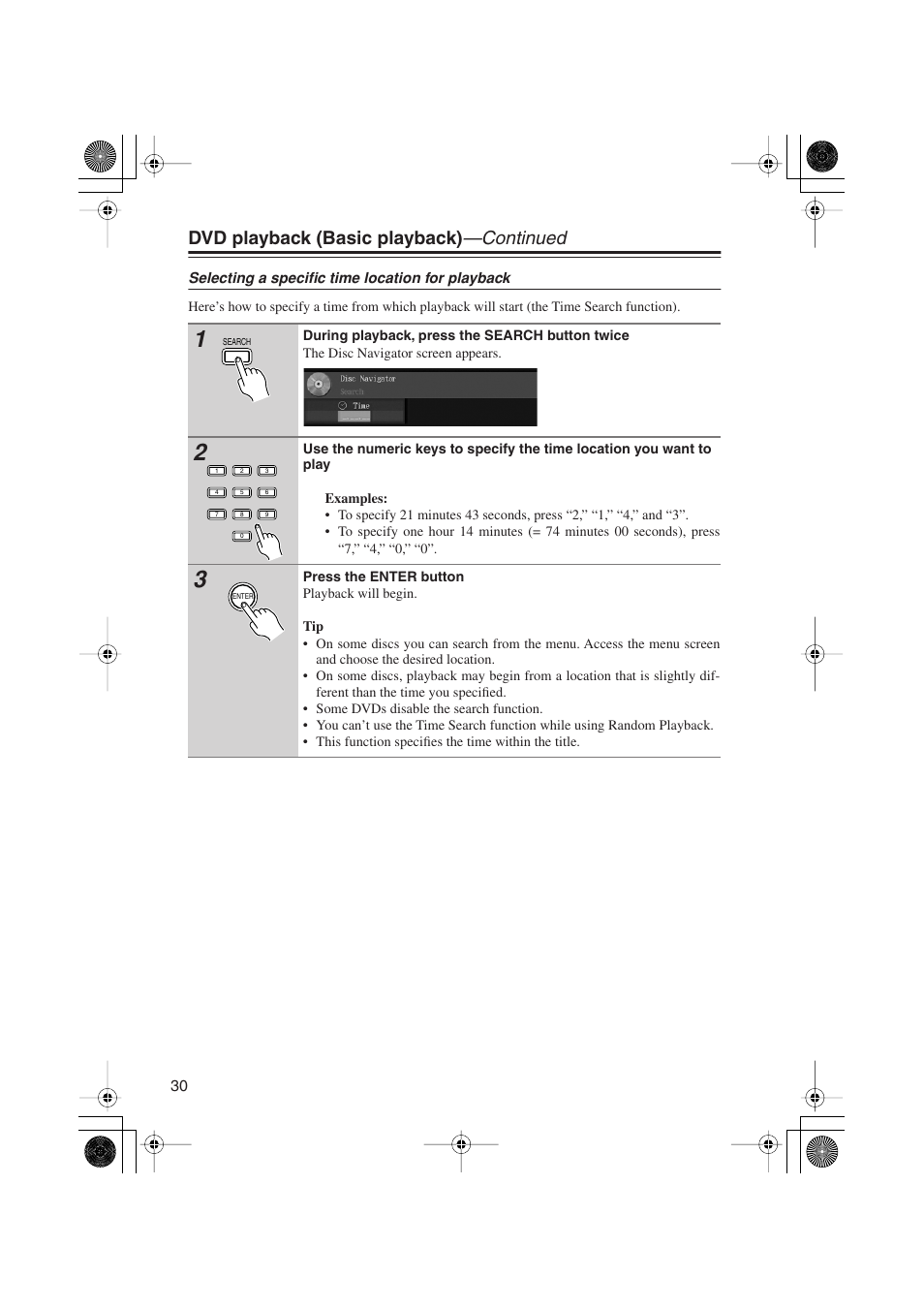 Dvd playback (basic playback) —continued | Onkyo PR-155X User Manual | Page 30 / 84