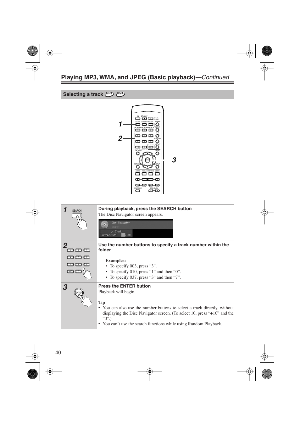 Selecting a track | Onkyo PR-155X User Manual | Page 40 / 84