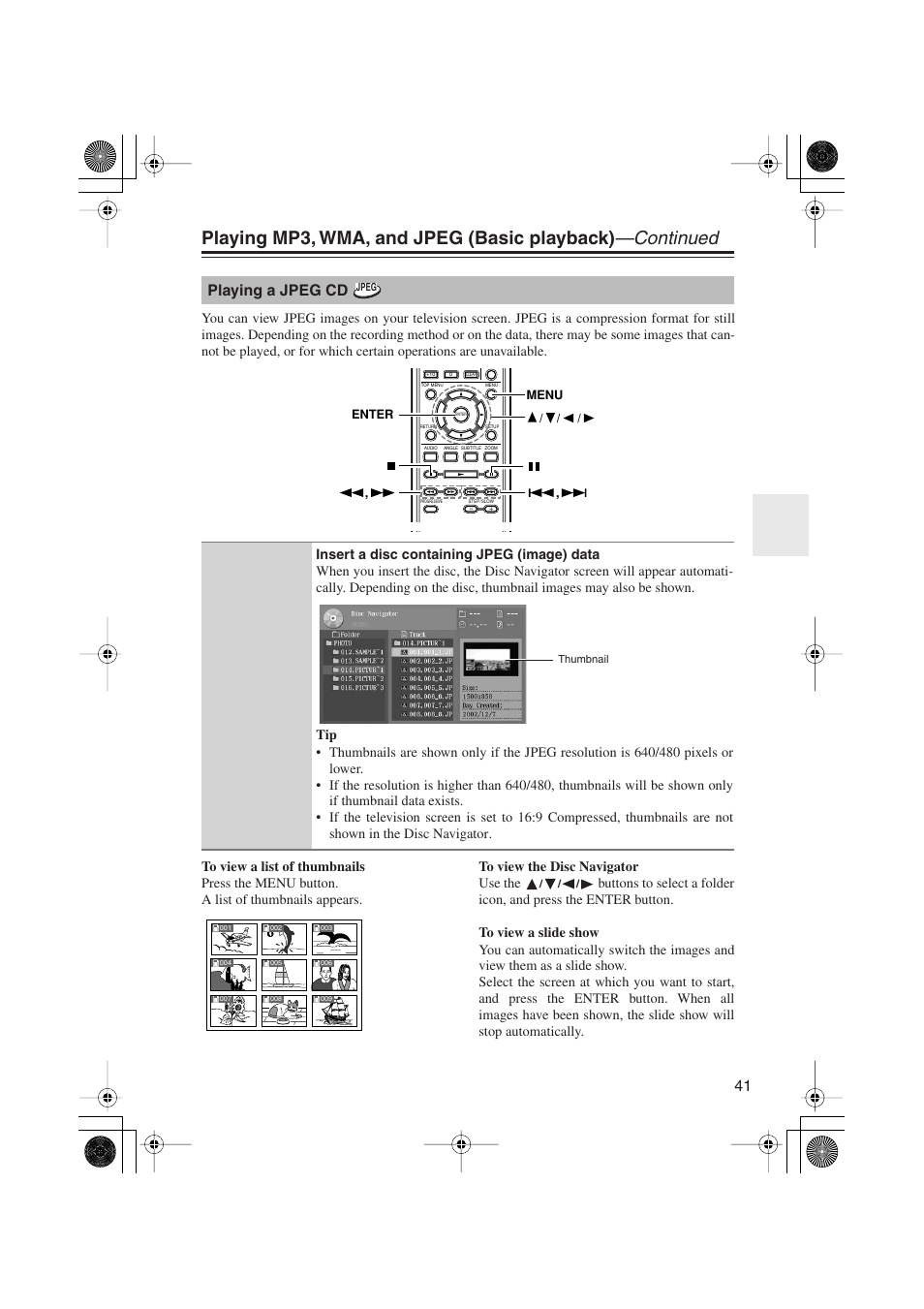 Playing a jpeg cd | Onkyo PR-155X User Manual | Page 41 / 84