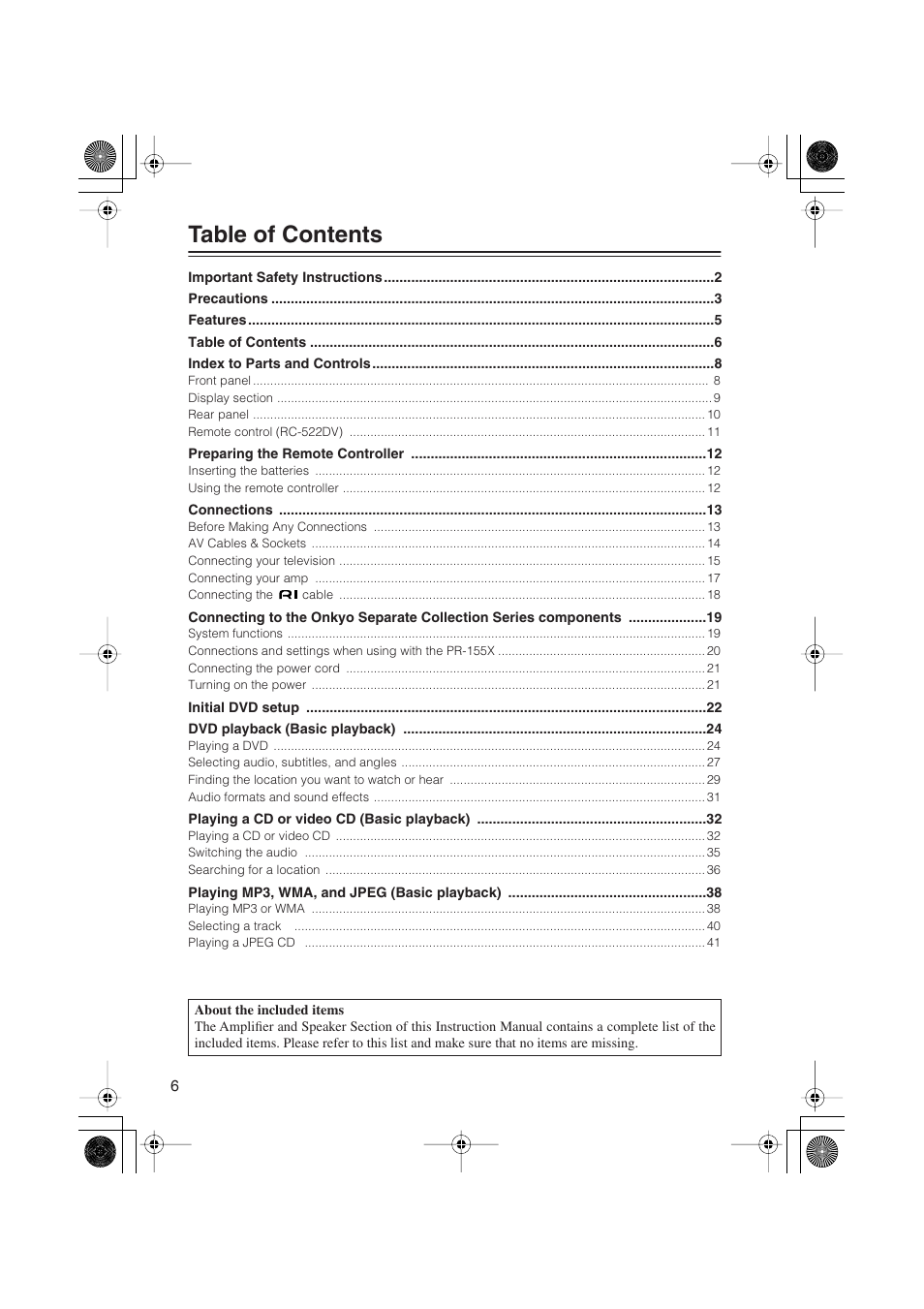 Onkyo PR-155X User Manual | Page 6 / 84