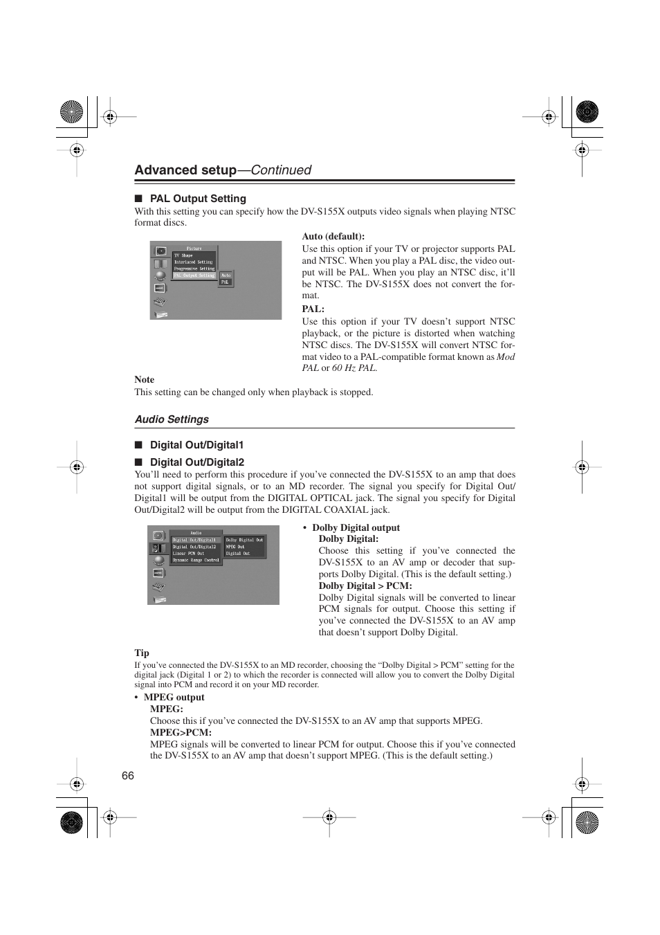 Advanced setup —continued | Onkyo PR-155X User Manual | Page 66 / 84