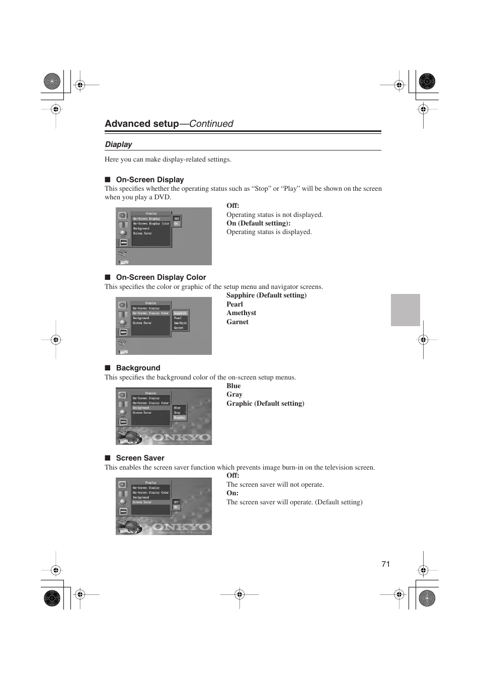 Advanced setup —continued | Onkyo PR-155X User Manual | Page 71 / 84