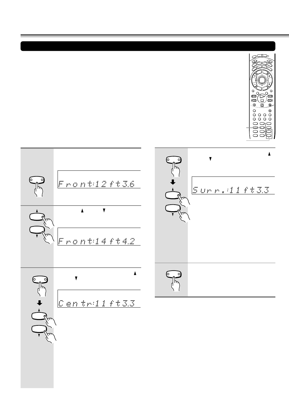 Speaker setup, Press distance, The normal display resumes | Onkyo DR-S2.0 User Manual | Page 20 / 72