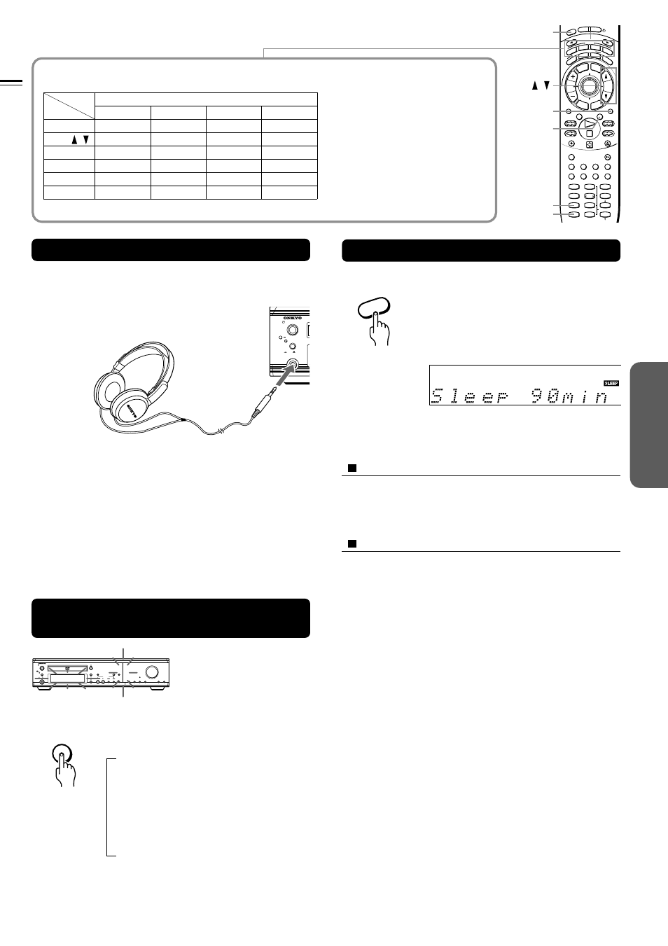 Listening through headphones, Using the sleep timer, Checking the remaining time | Canceling the sleep timer | Onkyo DR-S2.0 User Manual | Page 33 / 72